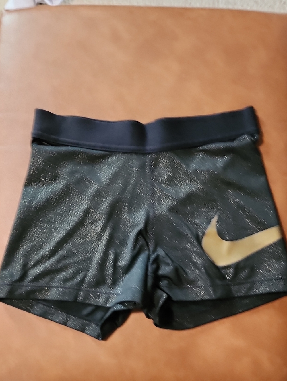 Nike Black Glitter Training Shorts with Gold Swoosh